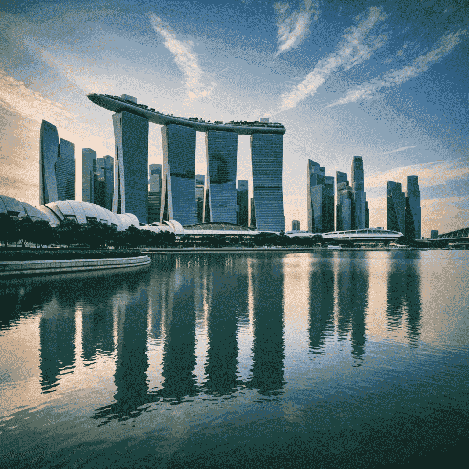 Singapore skyline with Marina Bay Sands and financial district, showcasing the city's modern architecture and economic prowess