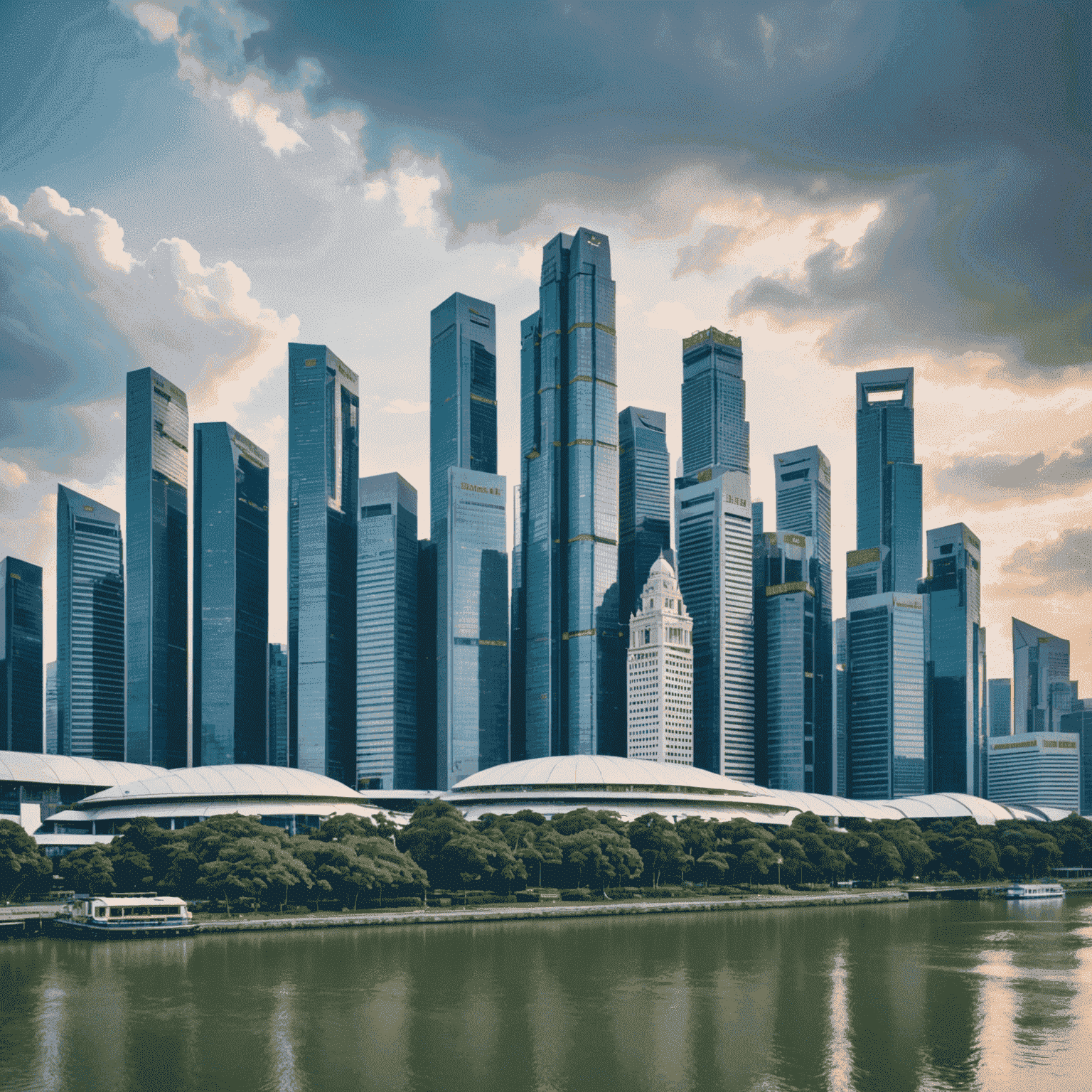 Singapore skyline with prominent financial district buildings, showcasing the modern economic landscape